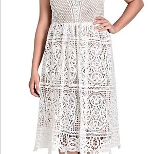 City Chic Ivory Lace Overlay Midi Dress